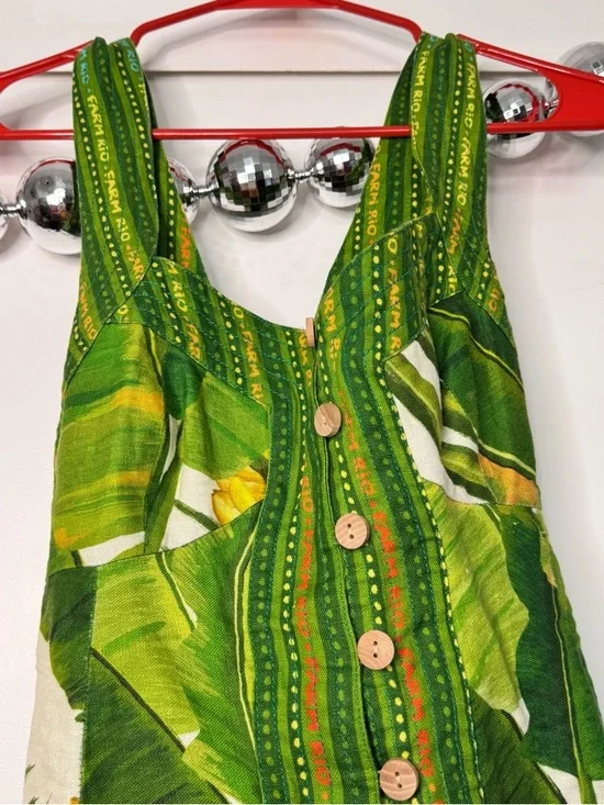 Farm Rio Fresh Forest Scarf Button Down Mini Dress Linen Sweetheart - Picture 7 of 10